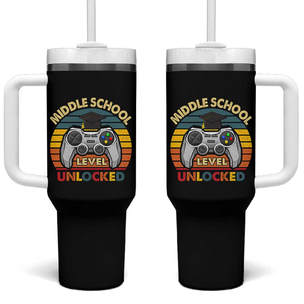 Middle School Level Unlocked Tumbler With Handle Funny Gamer First Day of Middle School