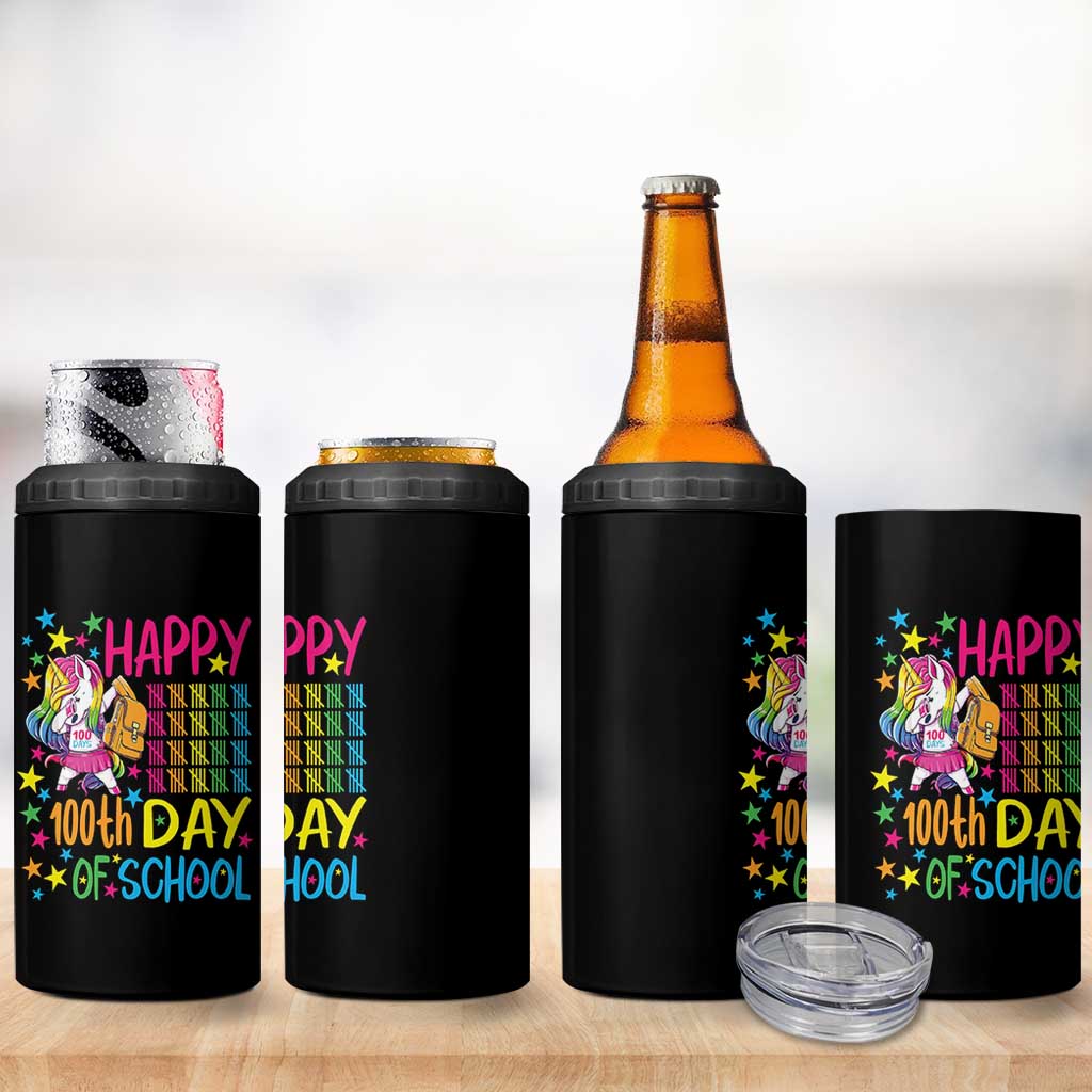 Happy 100th Day of School Unicorn 4 in 1 Can Cooler Tumbler Magical Girls Celebration Gift
