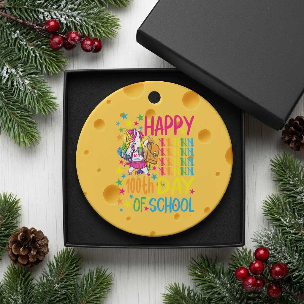 Happy 100th Day of School Unicorn Ceramic Ornament Magical Girls Celebration Gift