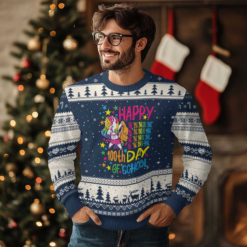 Happy 100th Day of School Unicorn Ugly Christmas Sweater Magical Girls Celebration Gift