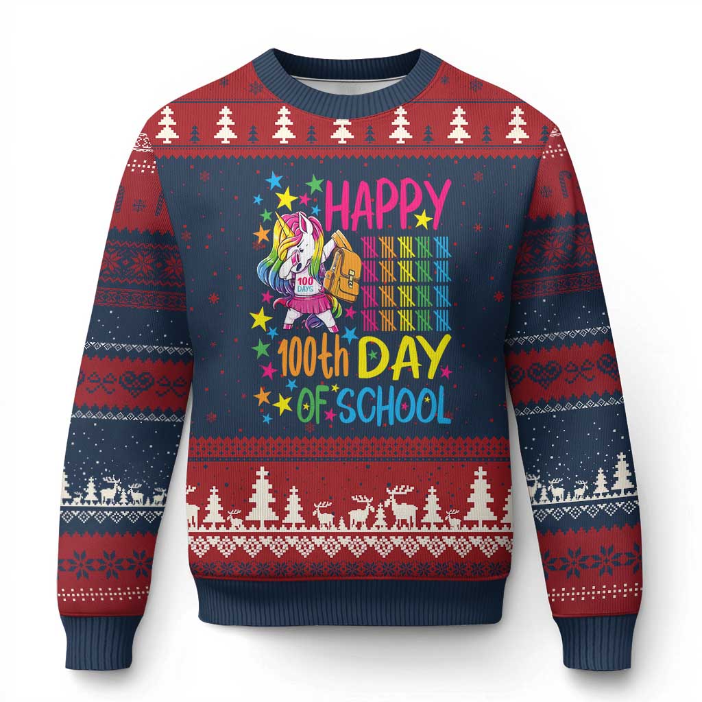 Happy 100th Day of School Unicorn Ugly Christmas Sweater Magical Girls Celebration Gift
