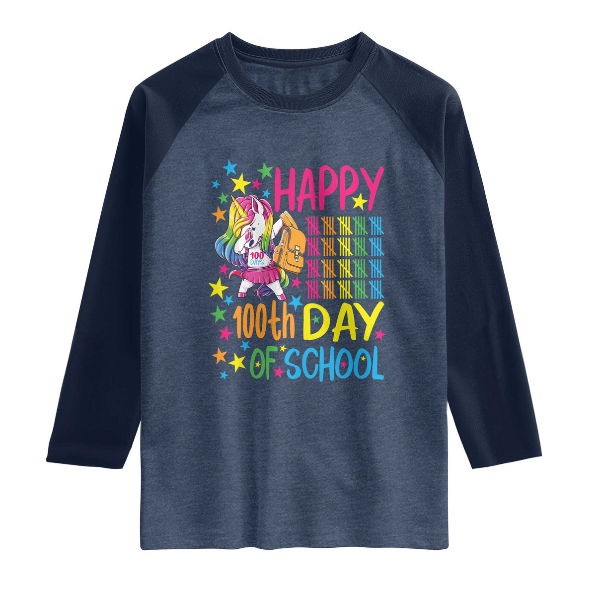 Happy 100th Day of School Unicorn Raglan Shirt Magical Girls Celebration Gift