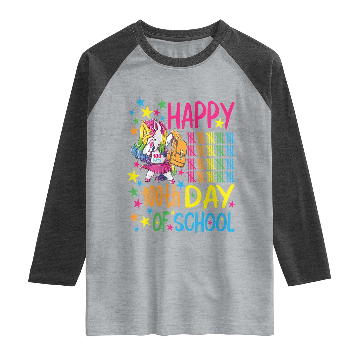 Happy 100th Day of School Unicorn Raglan Shirt Magical Girls Celebration Gift