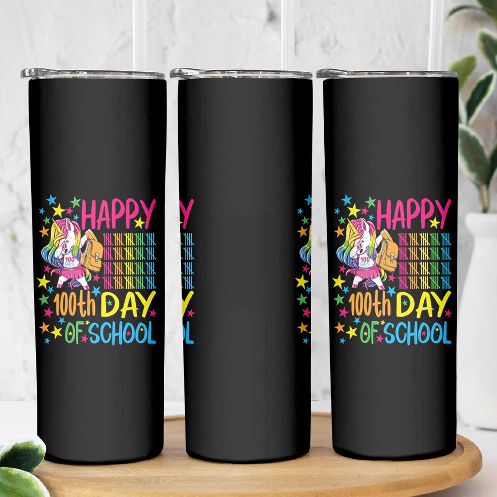 Happy 100th Day of School Unicorn Skinny Tumbler Magical Girls Celebration Gift