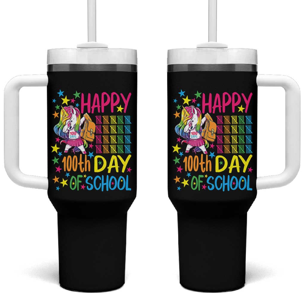 Happy 100th Day of School Unicorn Tumbler With Handle Magical Girls Celebration Gift