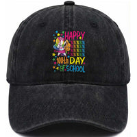 Happy 100th Day of School Unicorn Washed Cotton Baseball Cap Magical Girls Celebration Gift
