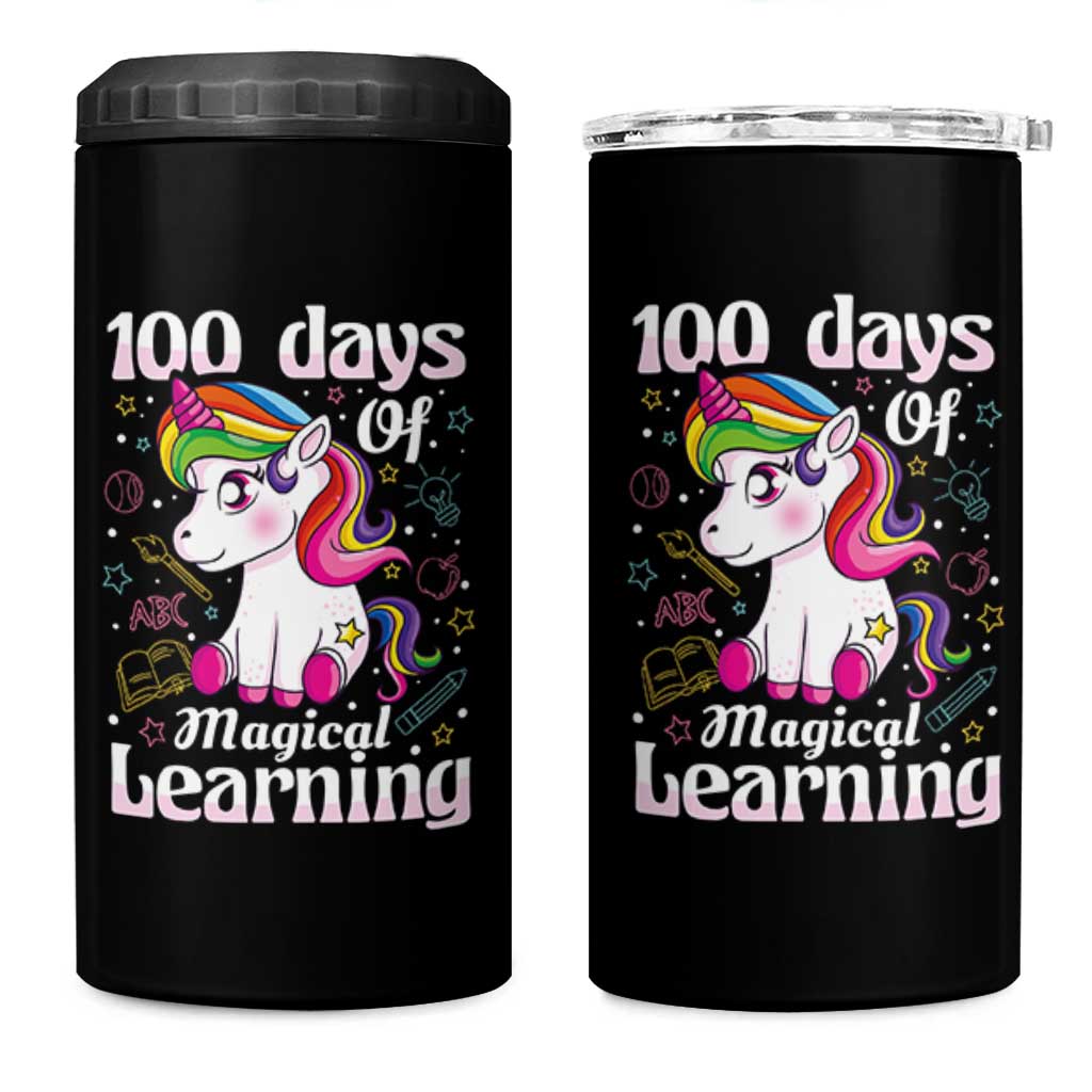 Magical Unicorn 100th Day of School 4 in 1 Can Cooler Tumbler Cute Girls Celebration Gift