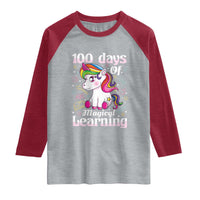 Magical Unicorn 100th Day of School Raglan Shirt Cute Girls Celebration Gift
