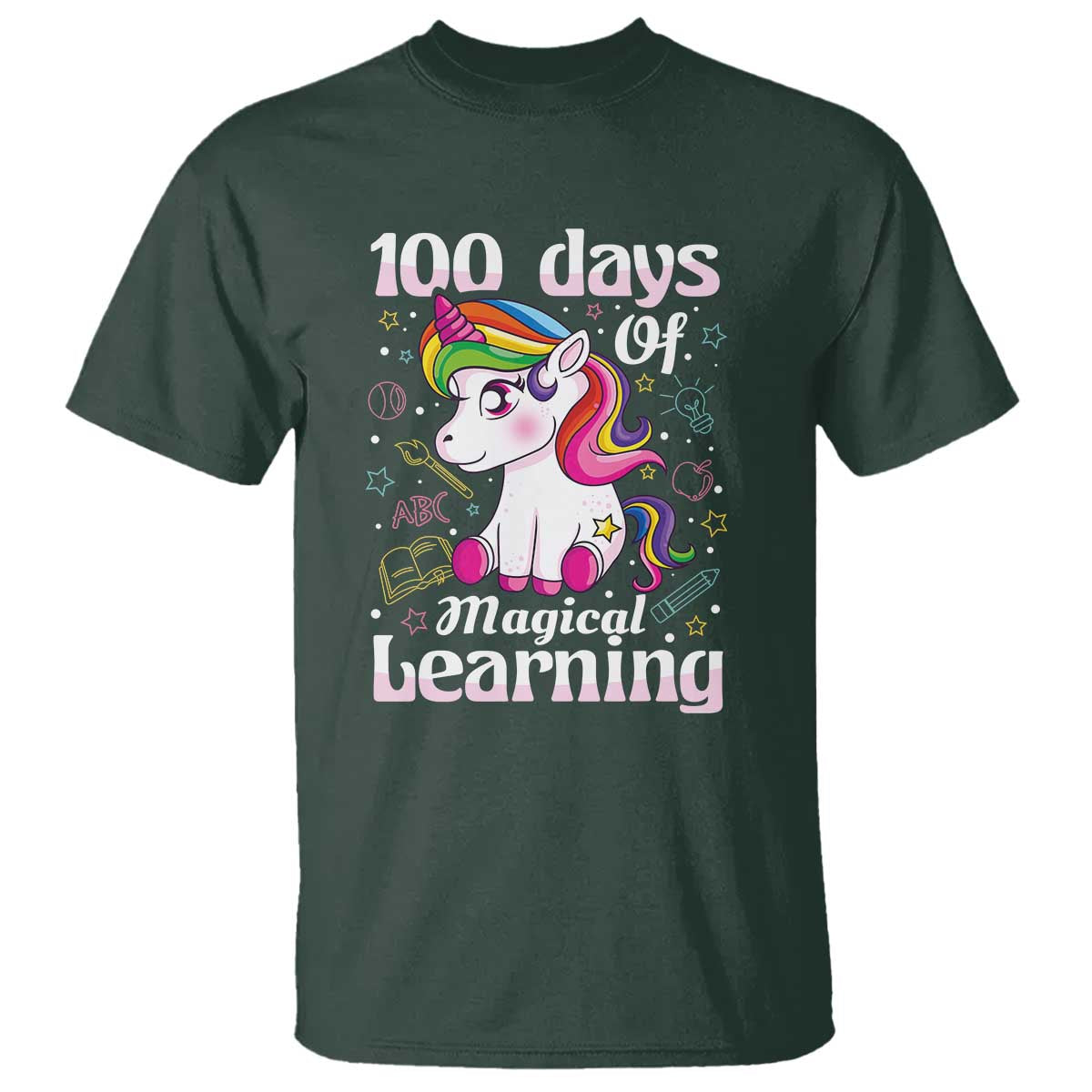 100th Day of School Unicorn T Shirt Girls 100 Days Celebration - Wonder Print Shop