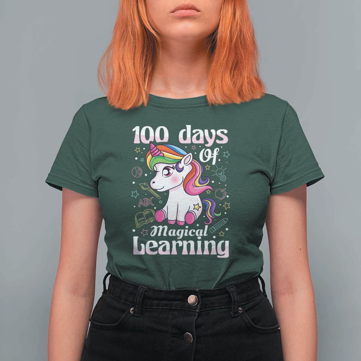100th Day of School Unicorn T Shirt For Women Girls 100 Days Celebration