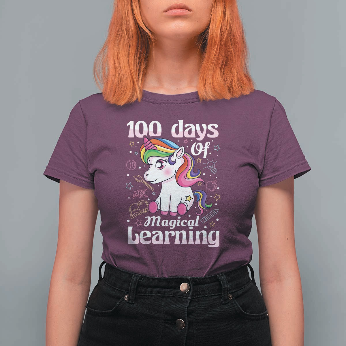 100th Day of School Unicorn T Shirt For Women Girls 100 Days Celebration