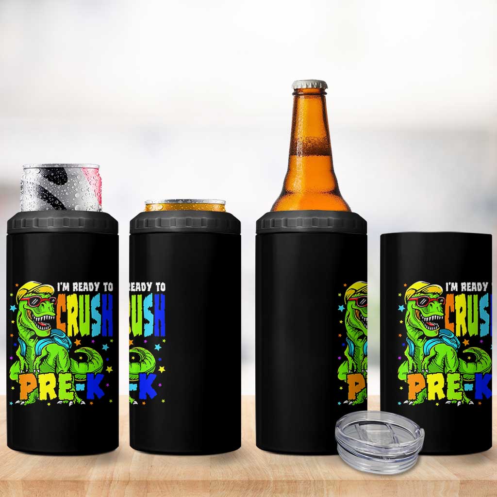 I am Ready To Crush Pre-K Dinosaur 4 in 1 Can Cooler Tumbler Cool First Day of School Boy
