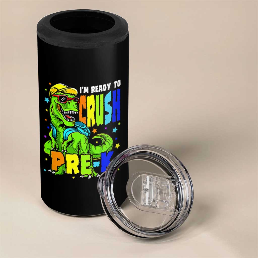 I am Ready To Crush Pre-K Dinosaur 4 in 1 Can Cooler Tumbler Cool First Day of School Boy