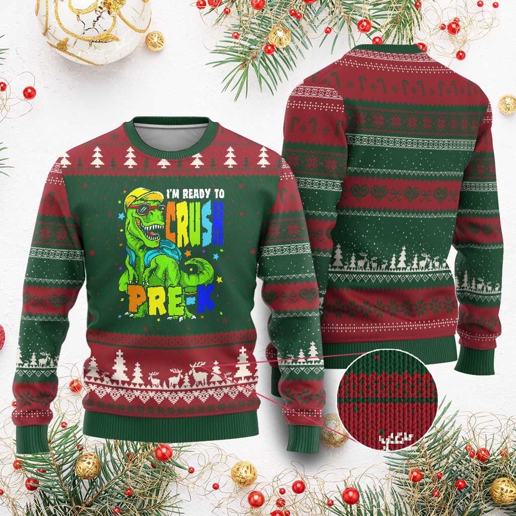 I am Ready To Crush Pre-K Dinosaur Ugly Christmas Sweater Cool First Day of School Boy
