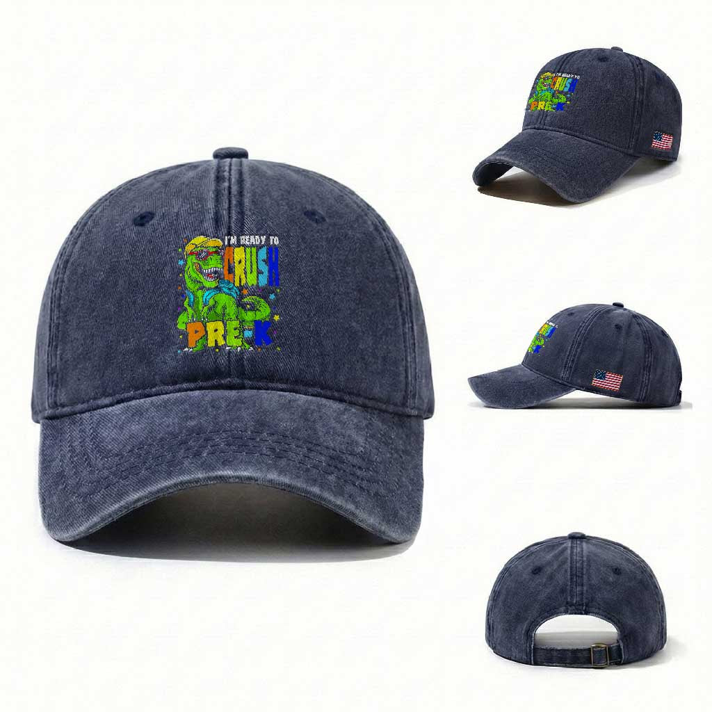 I am Ready To Crush Pre-K Dinosaur Washed Cotton Baseball Cap Cool First Day of School Boy