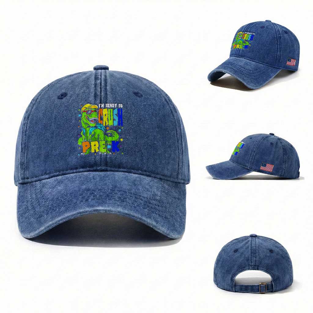 I am Ready To Crush Pre-K Dinosaur Washed Cotton Baseball Cap Cool First Day of School Boy