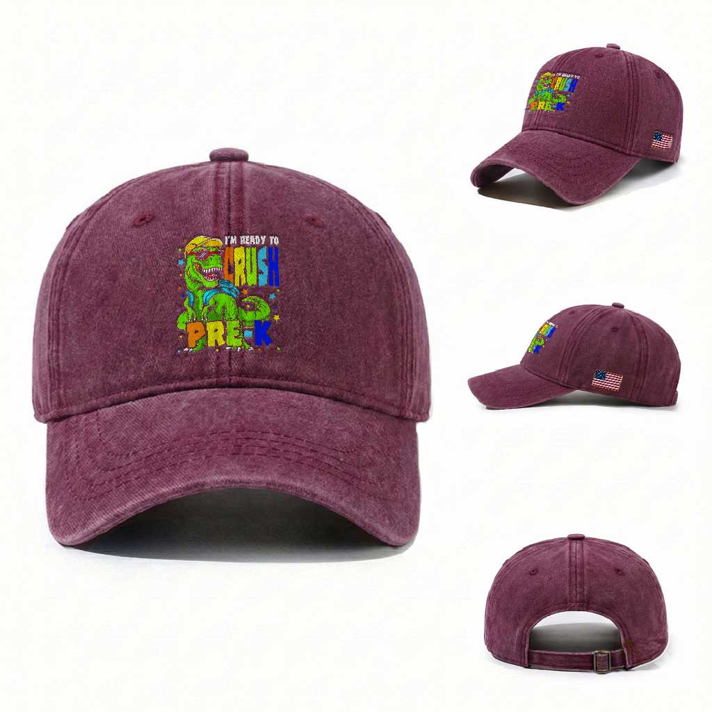 I am Ready To Crush Pre-K Dinosaur Washed Cotton Baseball Cap Cool First Day of School Boy