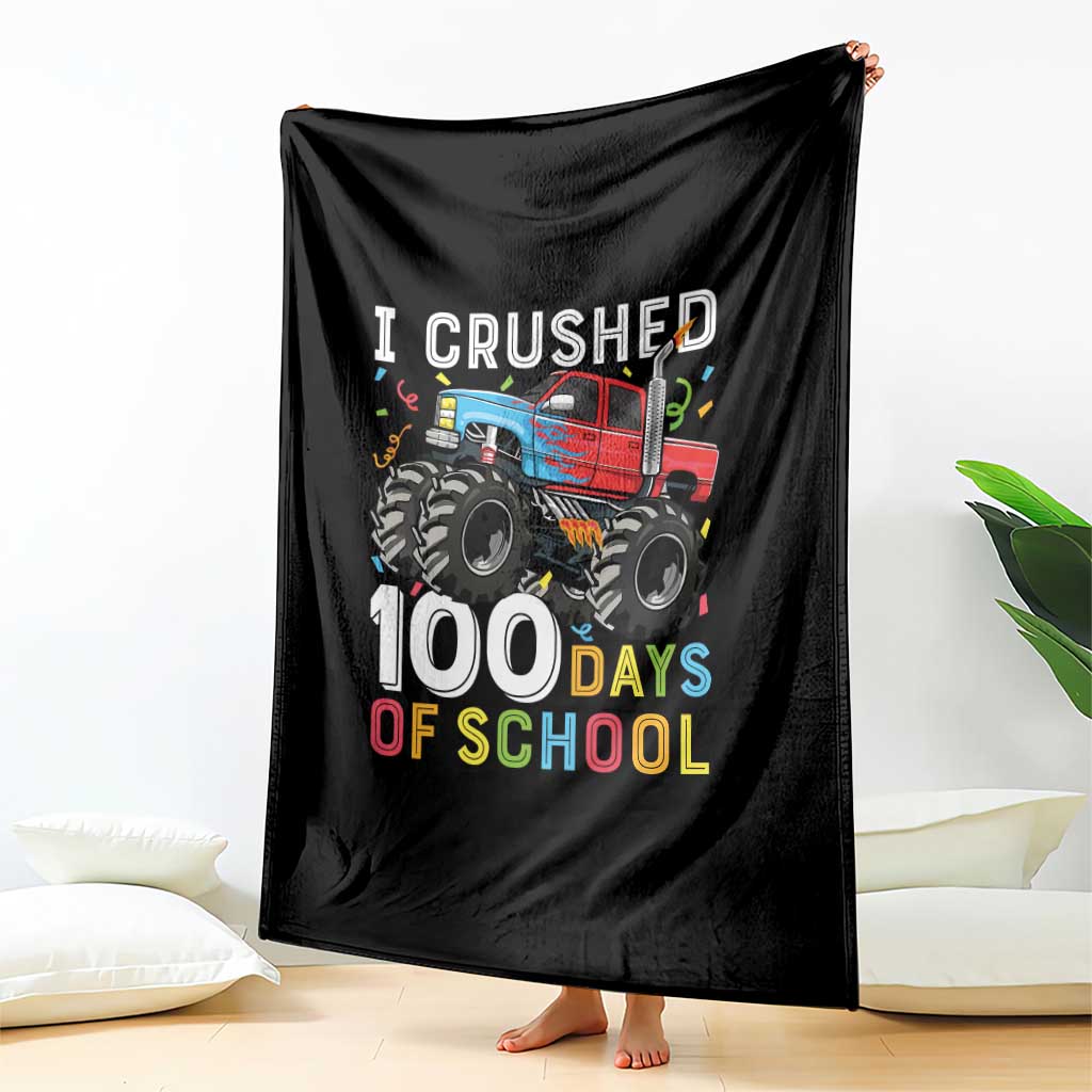 100 Days of School Monster Truck Throw Blanket Boys Crushing 100th Day Milestone