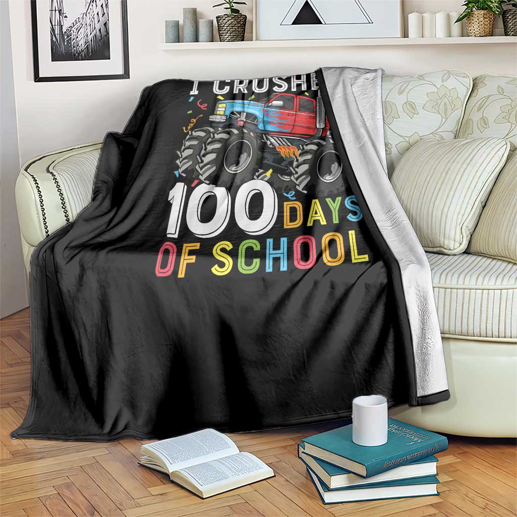 100 Days of School Monster Truck Throw Blanket Boys Crushing 100th Day Milestone