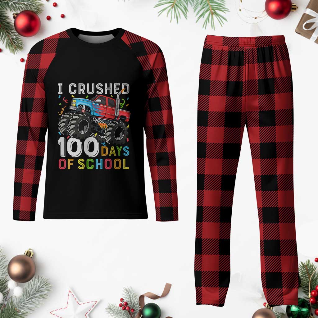 100 Days of School Monster Truck Plaid Pajama Set Boys Crushing 100th Day Milestone