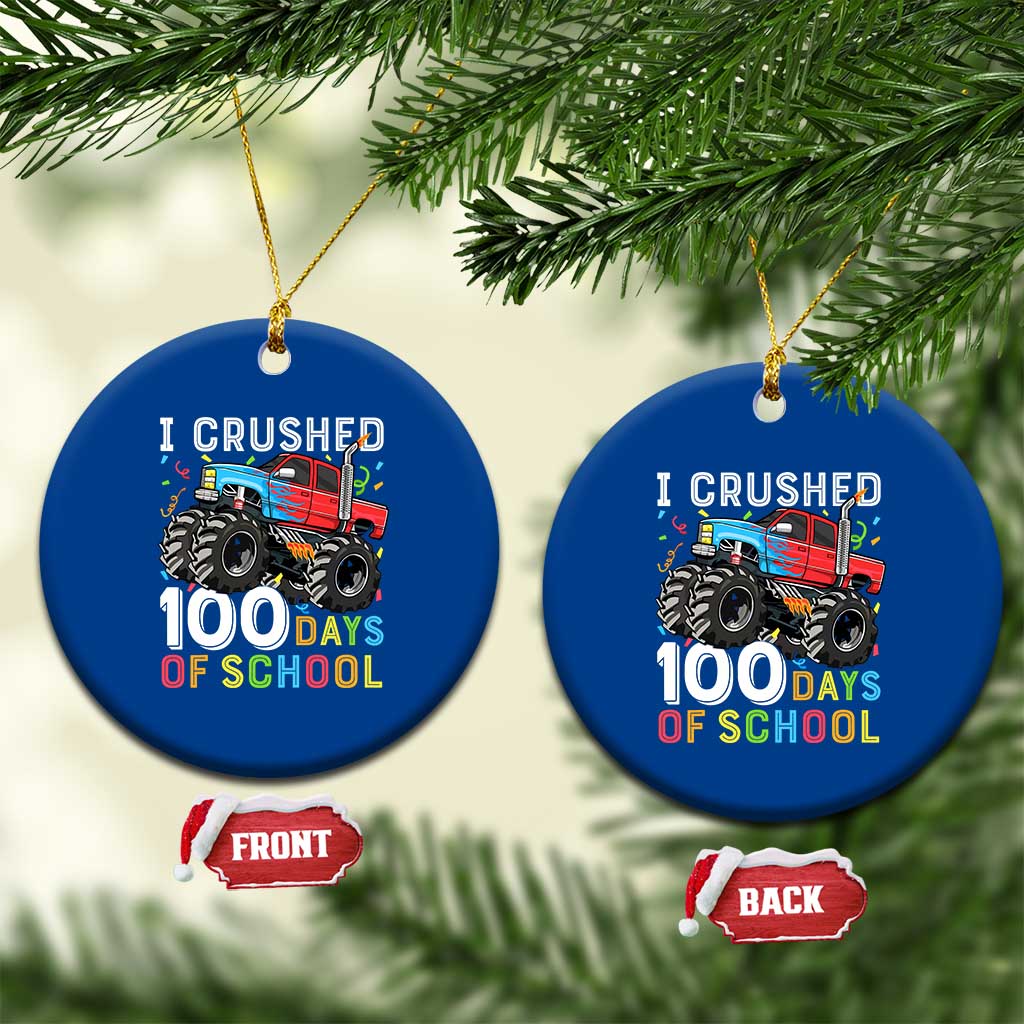 100 Days of School Monster Truck Ceramic Ornament Boys Crushing 100th Day Milestone