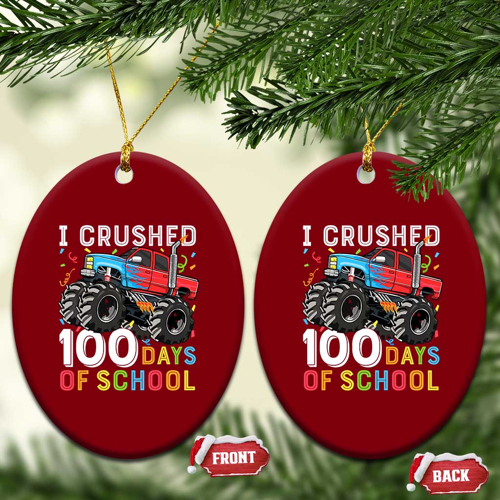 100 Days of School Monster Truck Ceramic Ornament Boys Crushing 100th Day Milestone