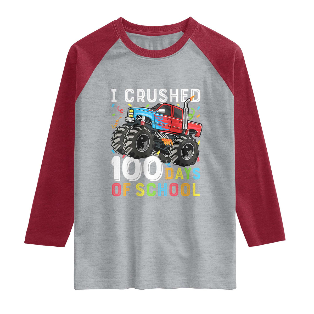 100 Days of School Monster Truck Raglan Shirt Boys Crushing 100th Day Milestone