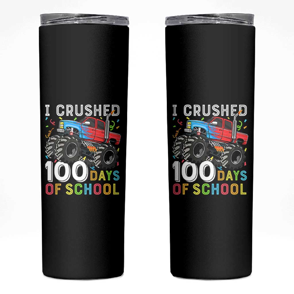 100 Days of School Monster Truck Skinny Tumbler Boys Crushing 100th Day Milestone