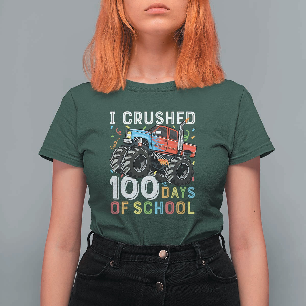 100 Days of School Monster Truck T Shirt For Women Boys 100th Day Celebration