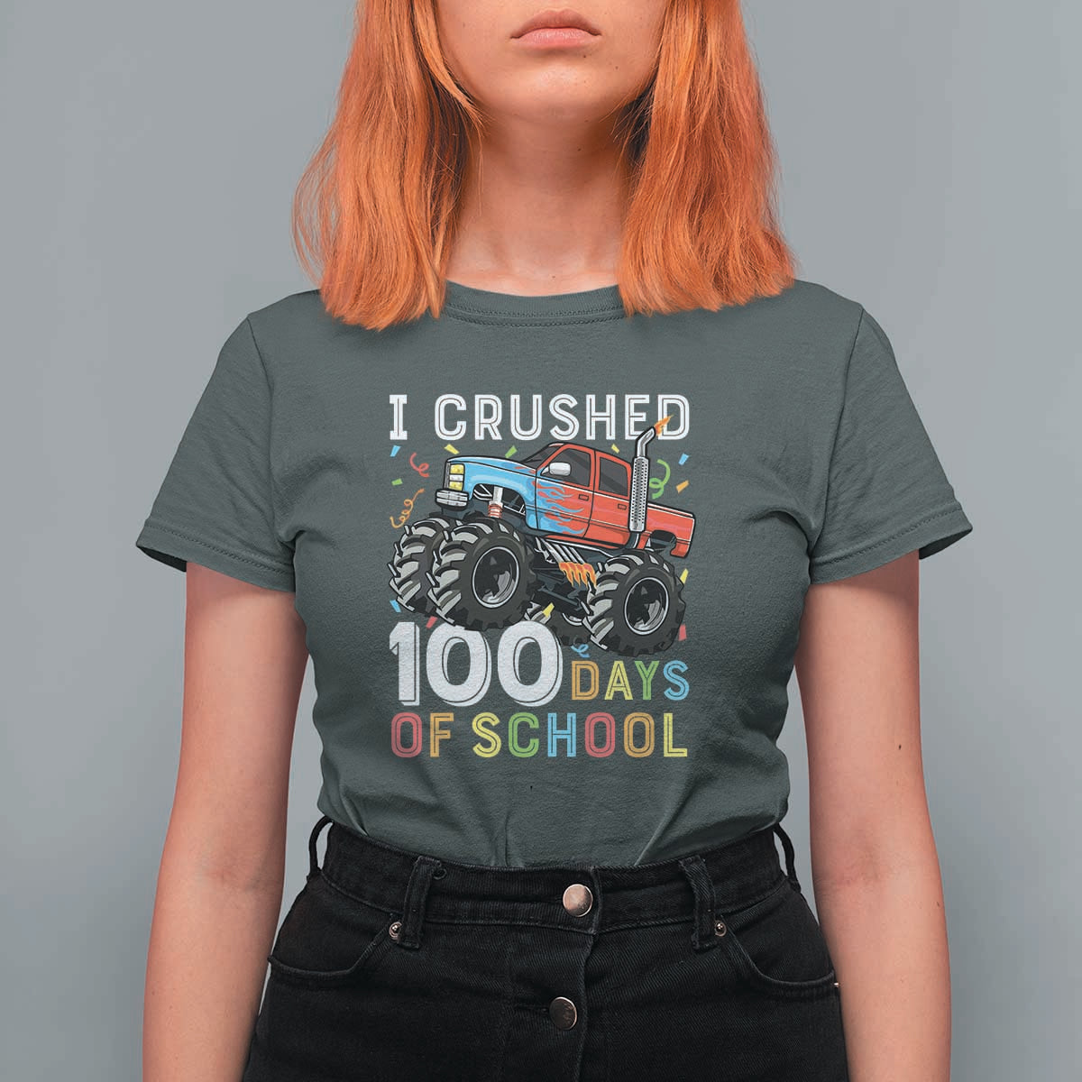 100 Days of School Monster Truck T Shirt For Women Boys 100th Day Celebration