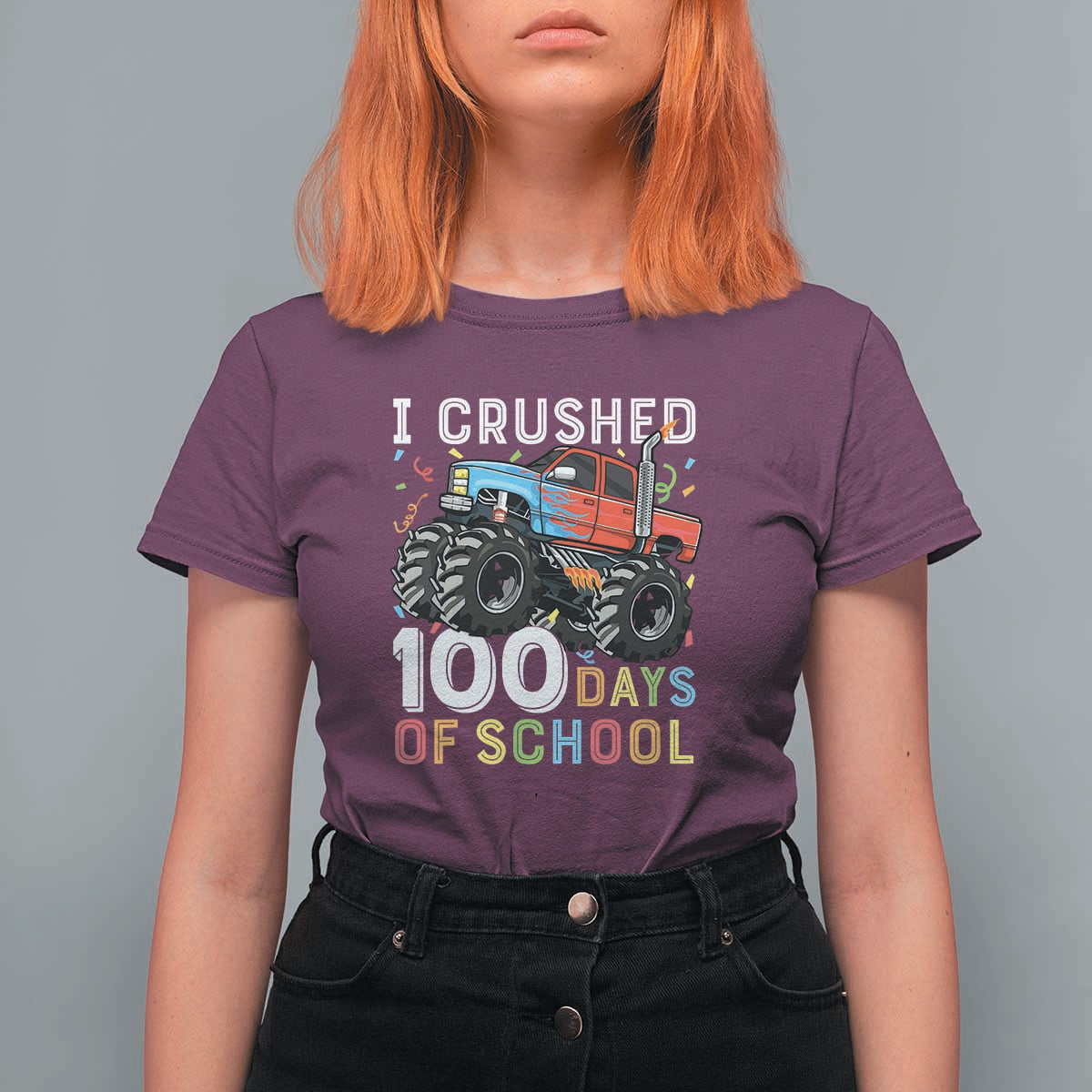 100 Days of School Monster Truck T Shirt For Women Boys 100th Day Celebration