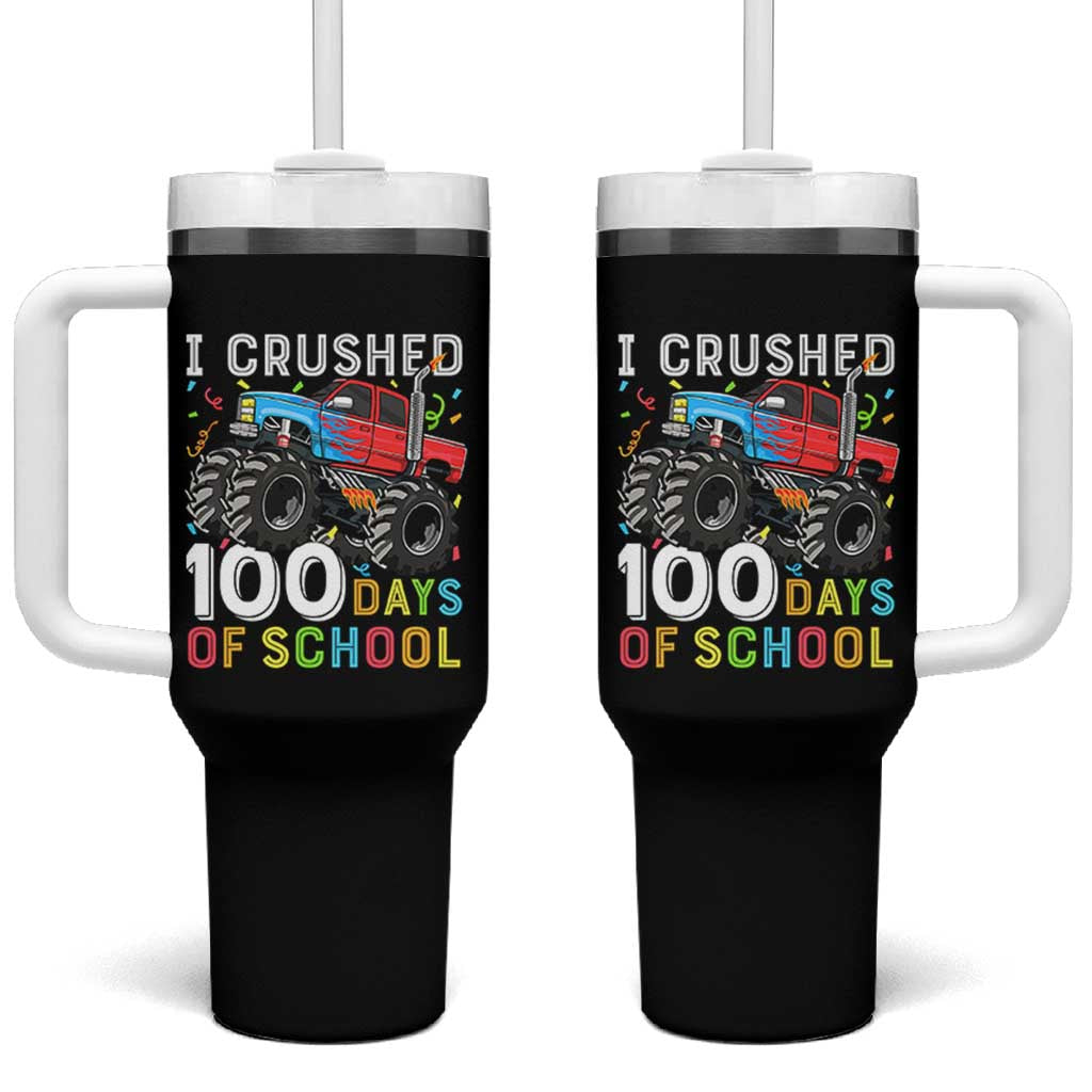 100 Days of School Monster Truck Tumbler With Handle Boys Crushing 100th Day Milestone