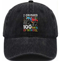 100 Days of School Monster Truck Washed Cotton Baseball Cap Boys Crushing 100th Day Milestone