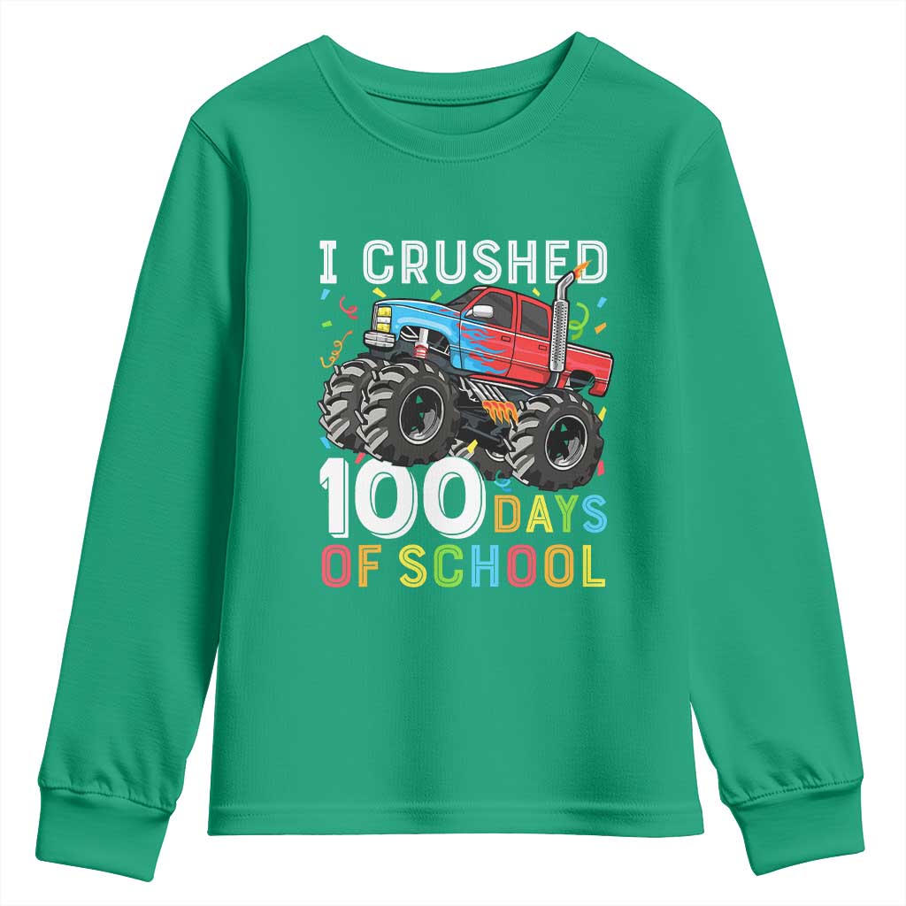 100 Days of School Monster Truck Youth Sweatshirt Boys Crushing 100th Day Milestone