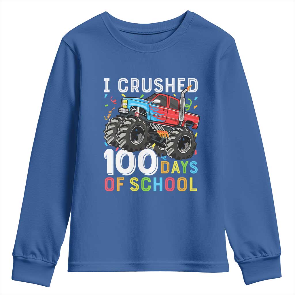100 Days of School Monster Truck Youth Sweatshirt Boys Crushing 100th Day Milestone