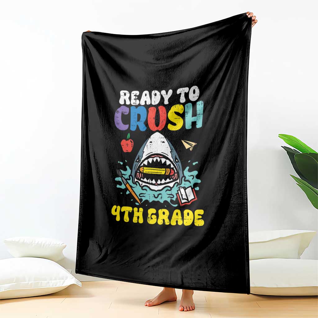 Shark Ready To Crush 4th Grade Throw Blanket Cool Boys First Day of School Gift