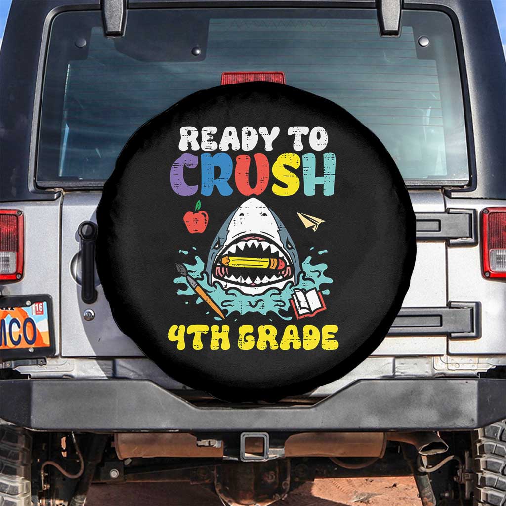Shark Ready To Crush 4th Grade Spare Tire Cover Cool Boys First Day of School Gift