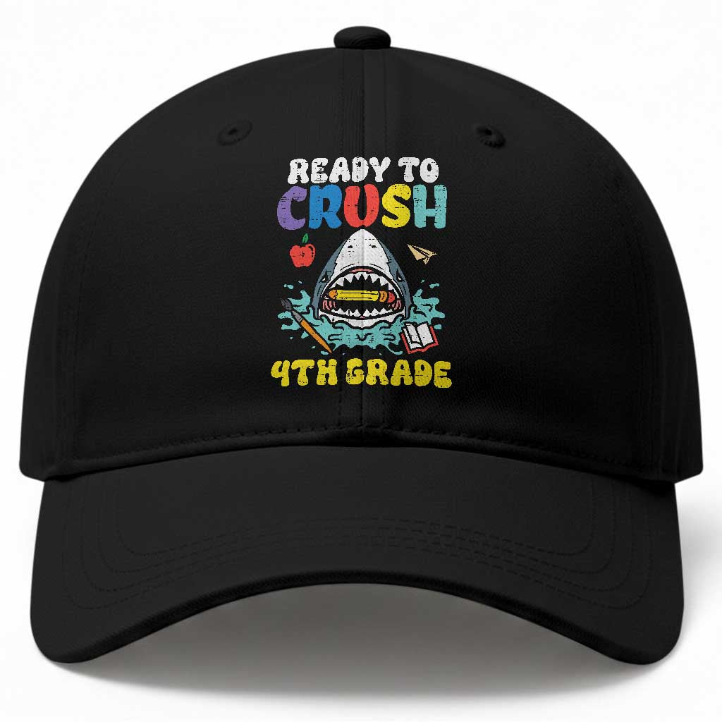 Shark Ready To Crush 4th Grade Baseball Cap Cool Boys First Day of School Gift