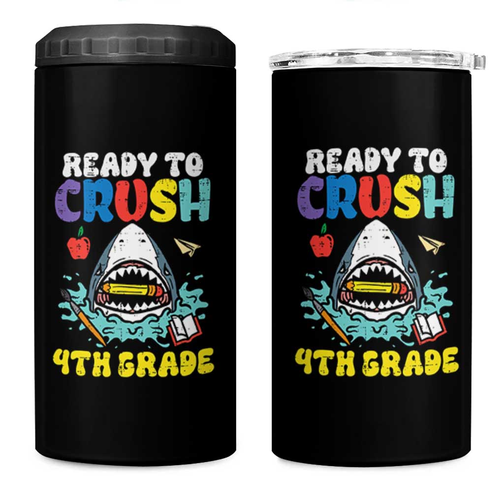 Shark Ready To Crush 4th Grade 4 in 1 Can Cooler Tumbler Cool Boys First Day of School Gift