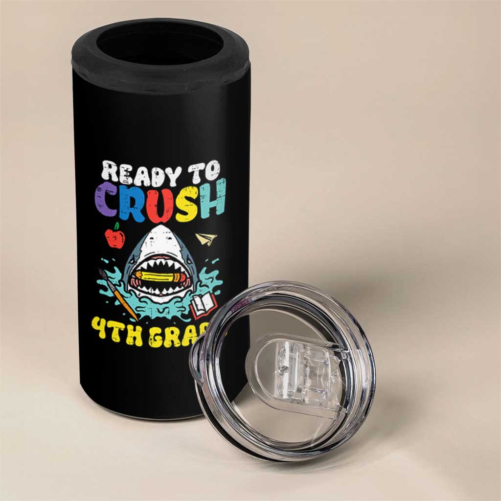 Shark Ready To Crush 4th Grade 4 in 1 Can Cooler Tumbler Cool Boys First Day of School Gift
