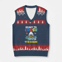 Shark Ready To Crush 4th Grade V-Neck Knit Sweater Vest Cool Boys First Day of School Gift