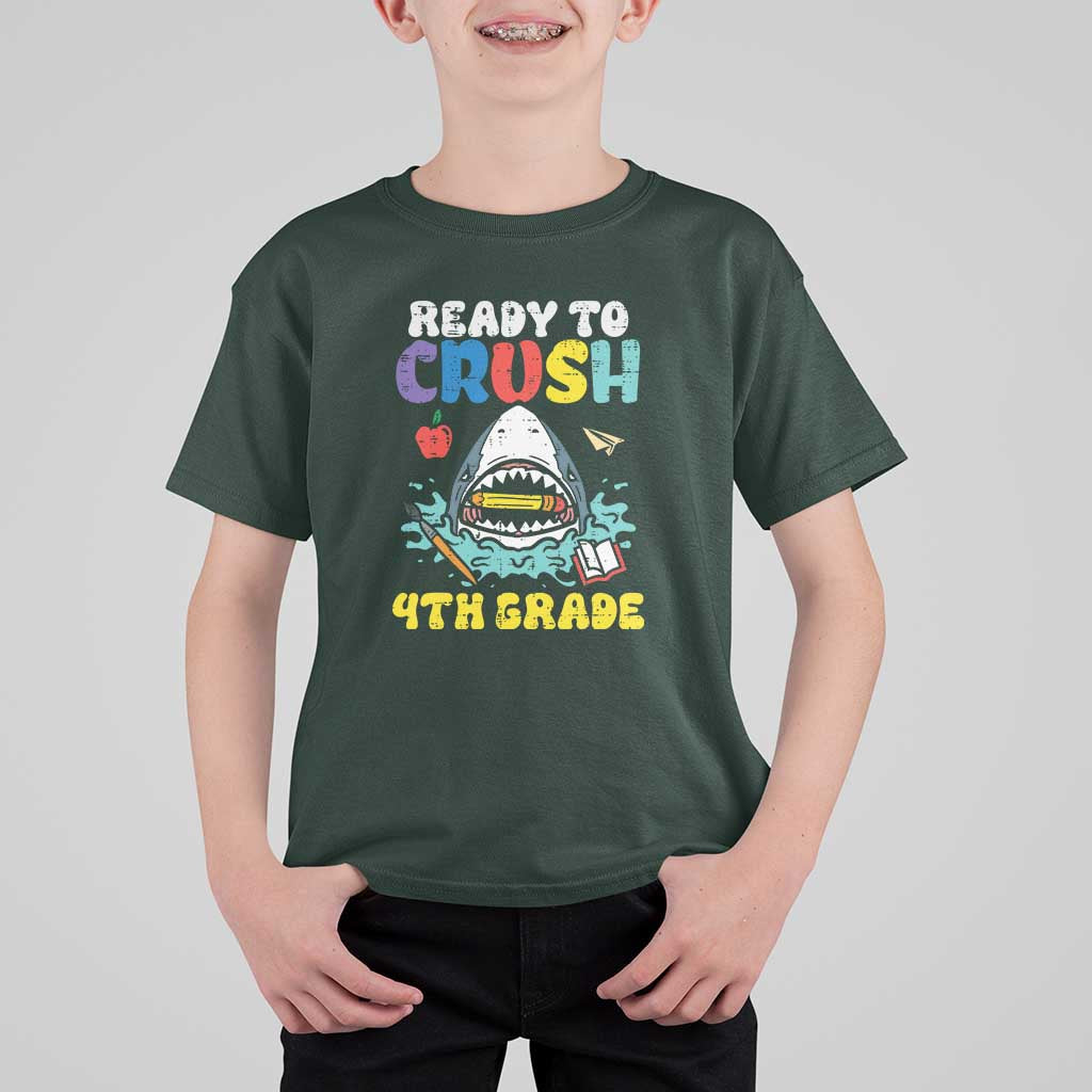 Shark Ready To Crush 4th Grade T Shirt For Kid First Day of School