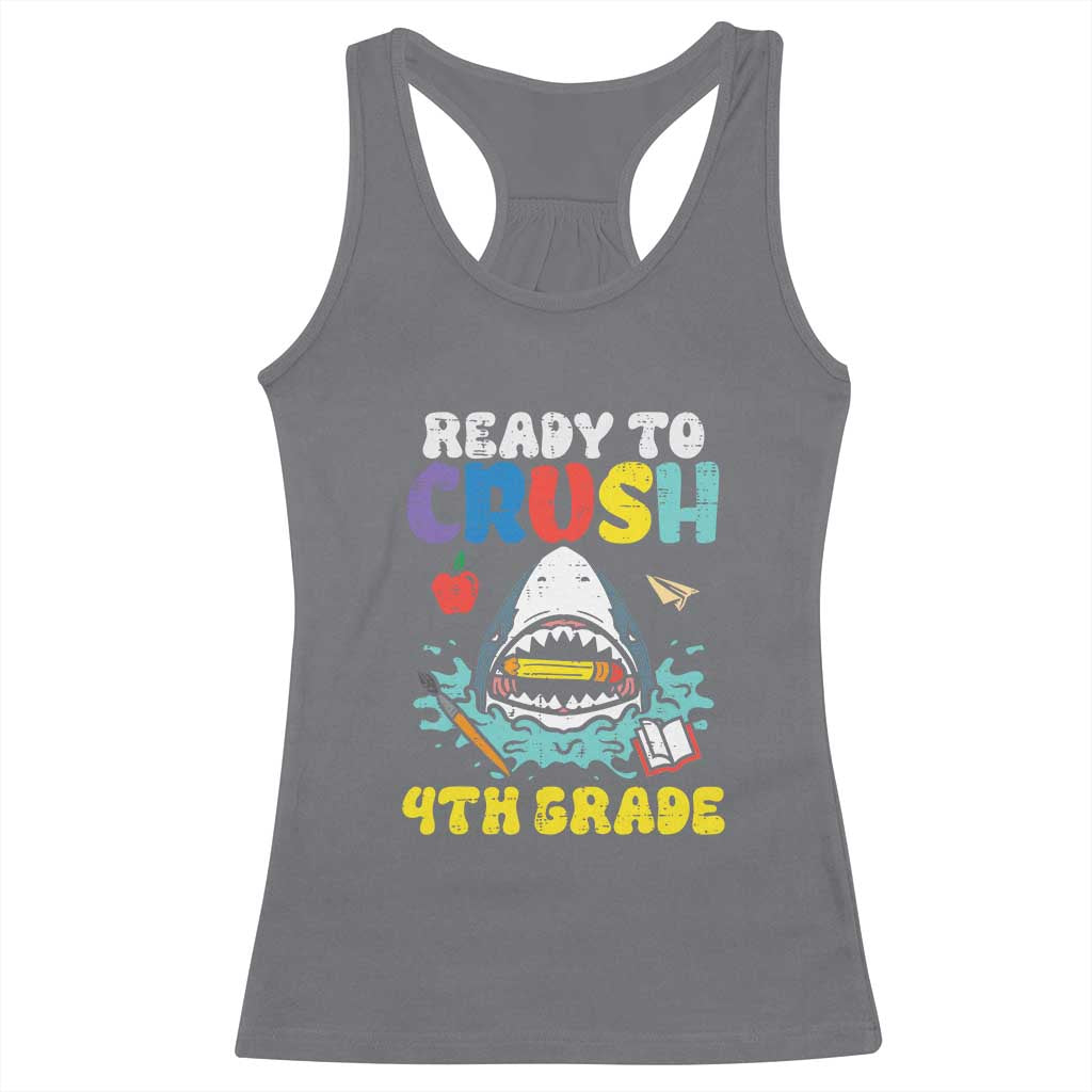 Shark Ready To Crush 4th Grade Racerback Tank Top Cool Boys First Day of School Gift