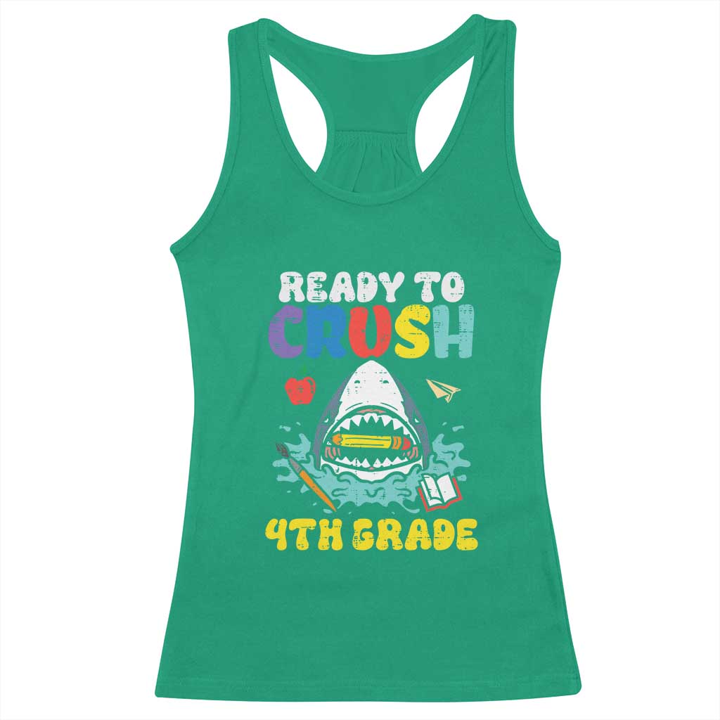Shark Ready To Crush 4th Grade Racerback Tank Top Cool Boys First Day of School Gift