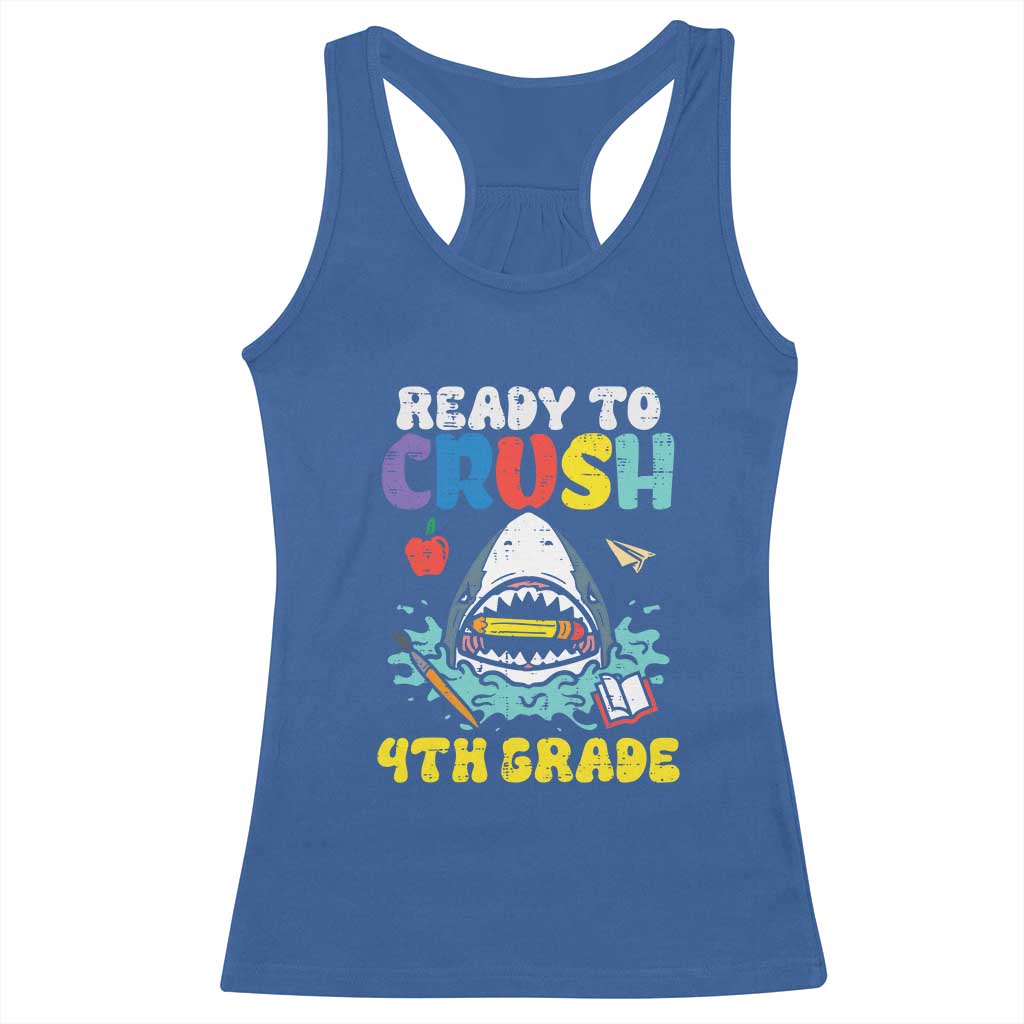 Shark Ready To Crush 4th Grade Racerback Tank Top Cool Boys First Day of School Gift