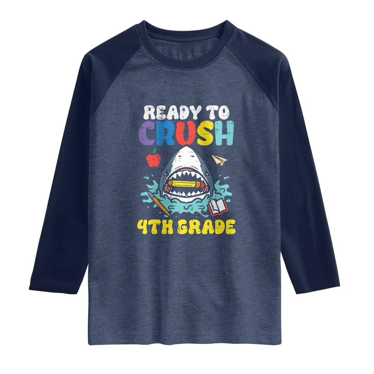 Shark Ready To Crush 4th Grade Raglan Shirt Cool Boys First Day of School Gift