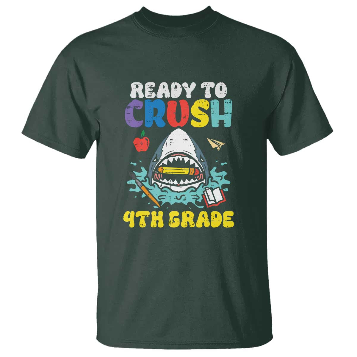 Shark Ready To Crush 4th Grade T Shirt First Day of School - Wonder Print Shop