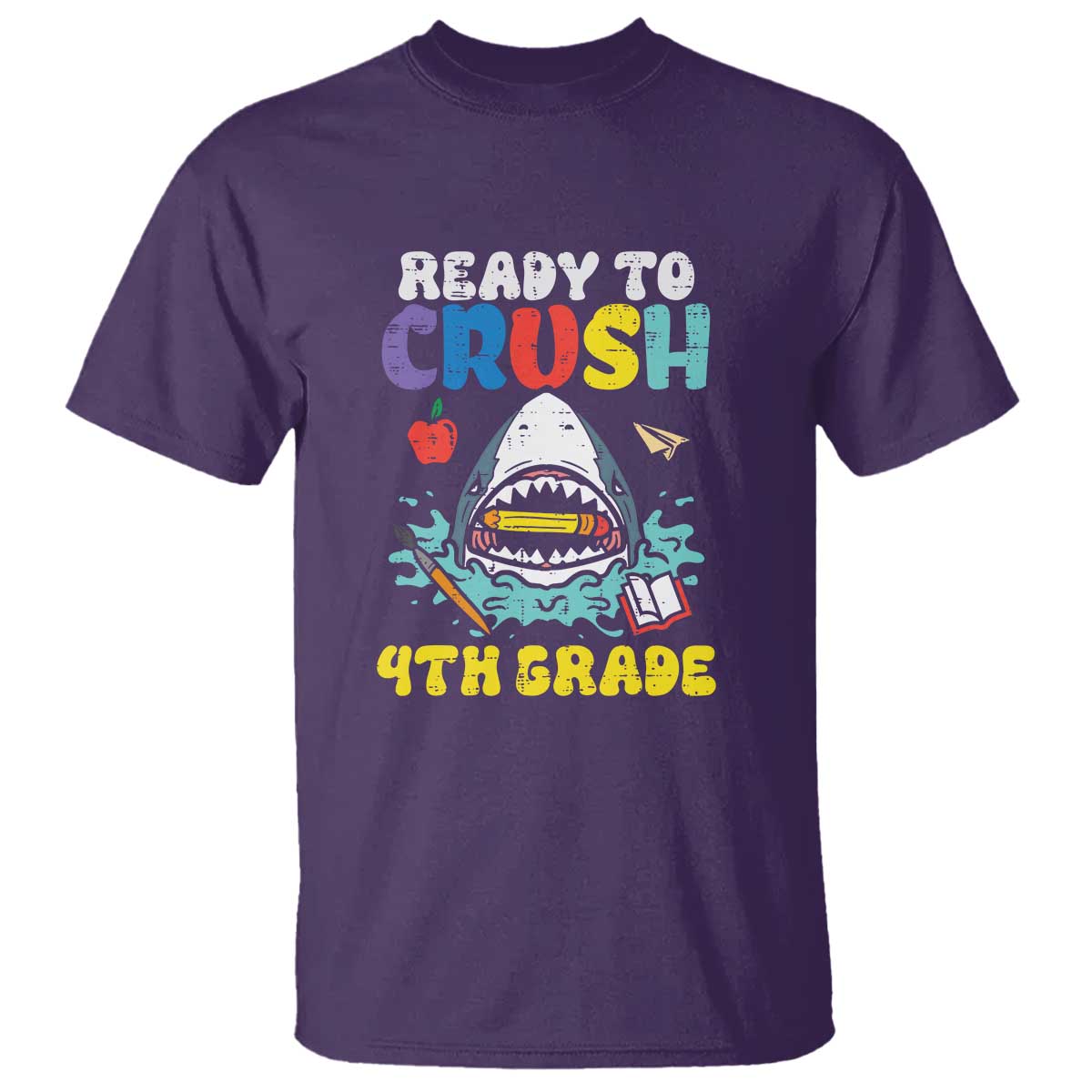 Shark Ready To Crush 4th Grade T Shirt First Day of School - Wonder Print Shop