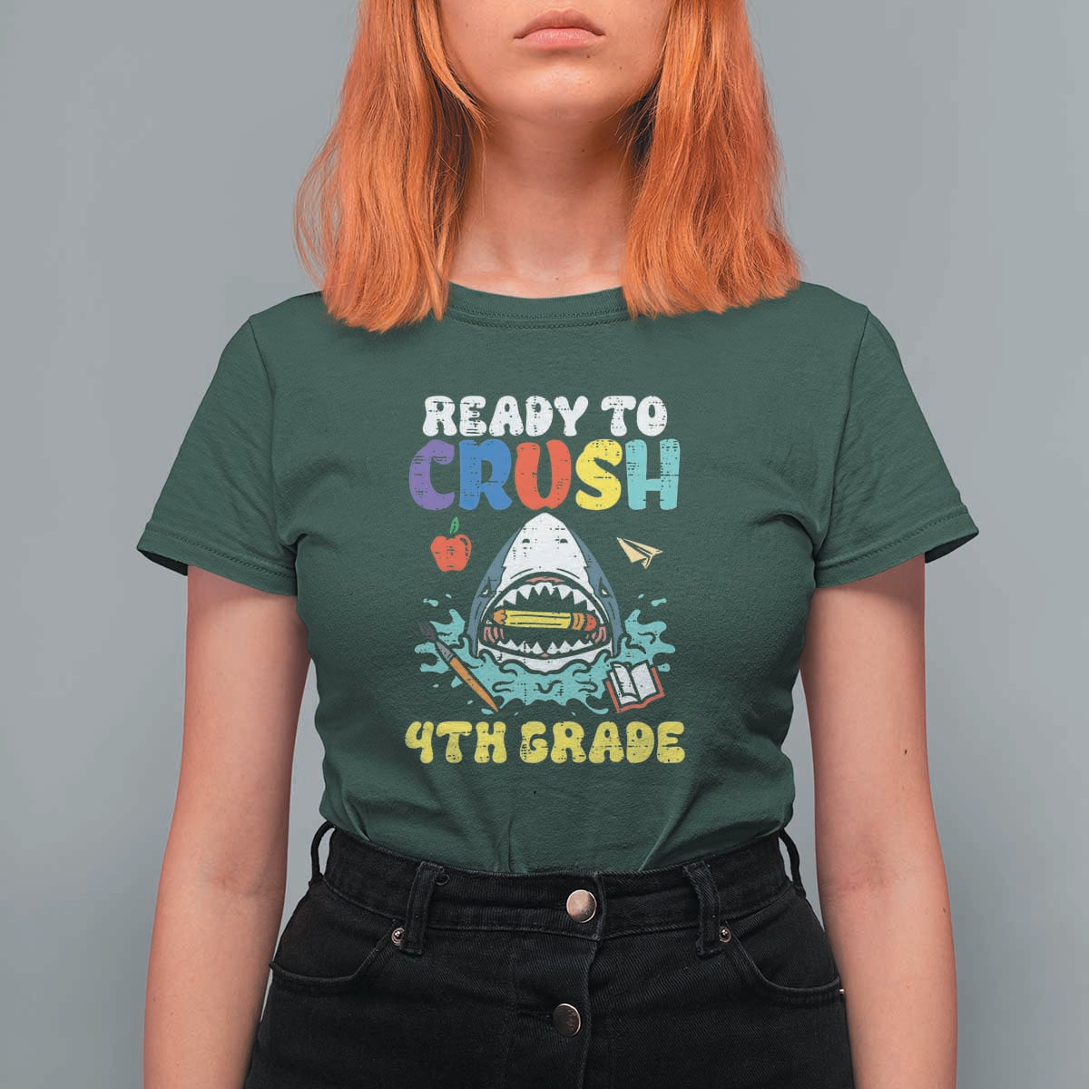 Shark Ready To Crush 4th Grade T Shirt For Women First Day of School