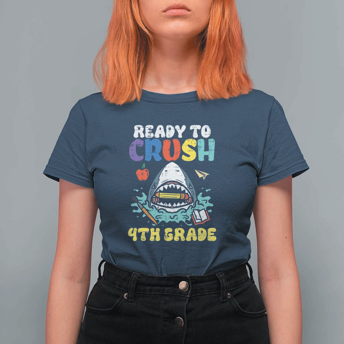Shark Ready To Crush 4th Grade T Shirt For Women First Day of School
